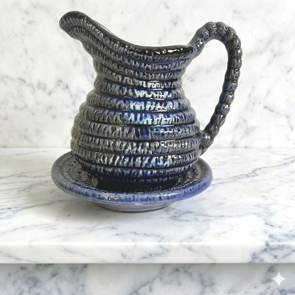 Vintage Royal Sealy Japan Vintage Ceramic Cobalt Pitcher and Basin READ